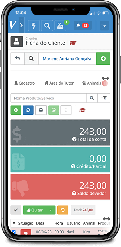 DANFE da NFC-e enviado ao tutor pelo celular